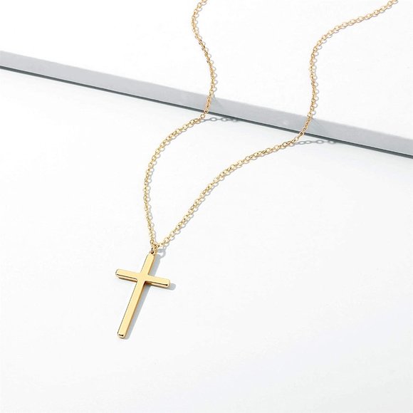 Women Girls, Dainty Gold Plated Cross Pendant Necklace Sideways Cross Choker - Picture 1 of 4